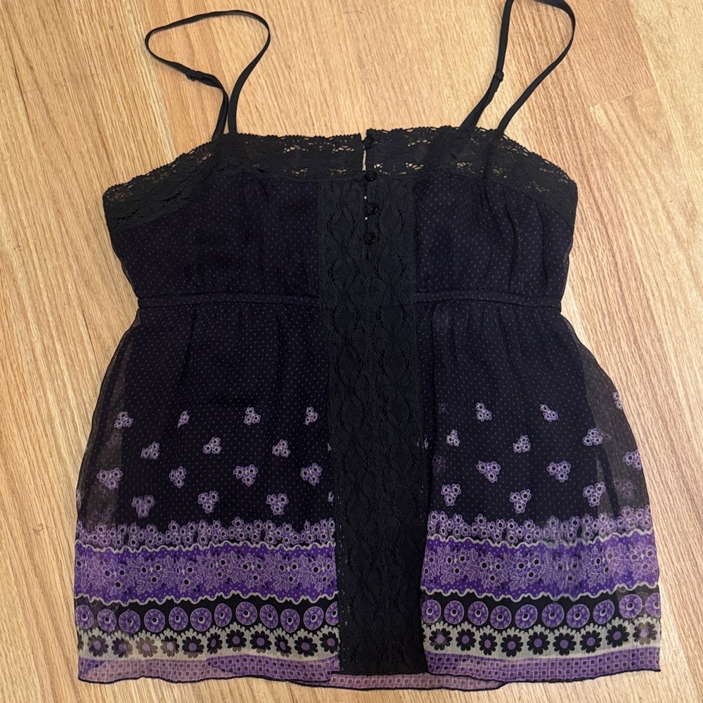 Free People Black and Purple Lace Tank Top